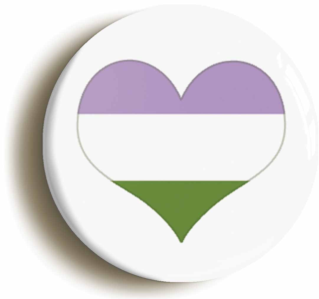 A picture of the front of the product, titled Genderqueer Heart Pride Button Pin Badge