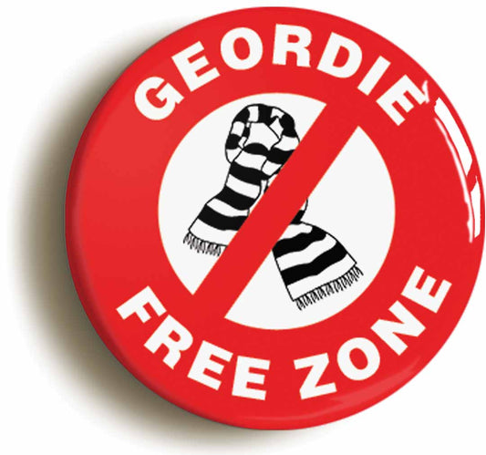 A picture of the front of the product, titled Geordie Free Zone Circular 50mm Fridge Magnet