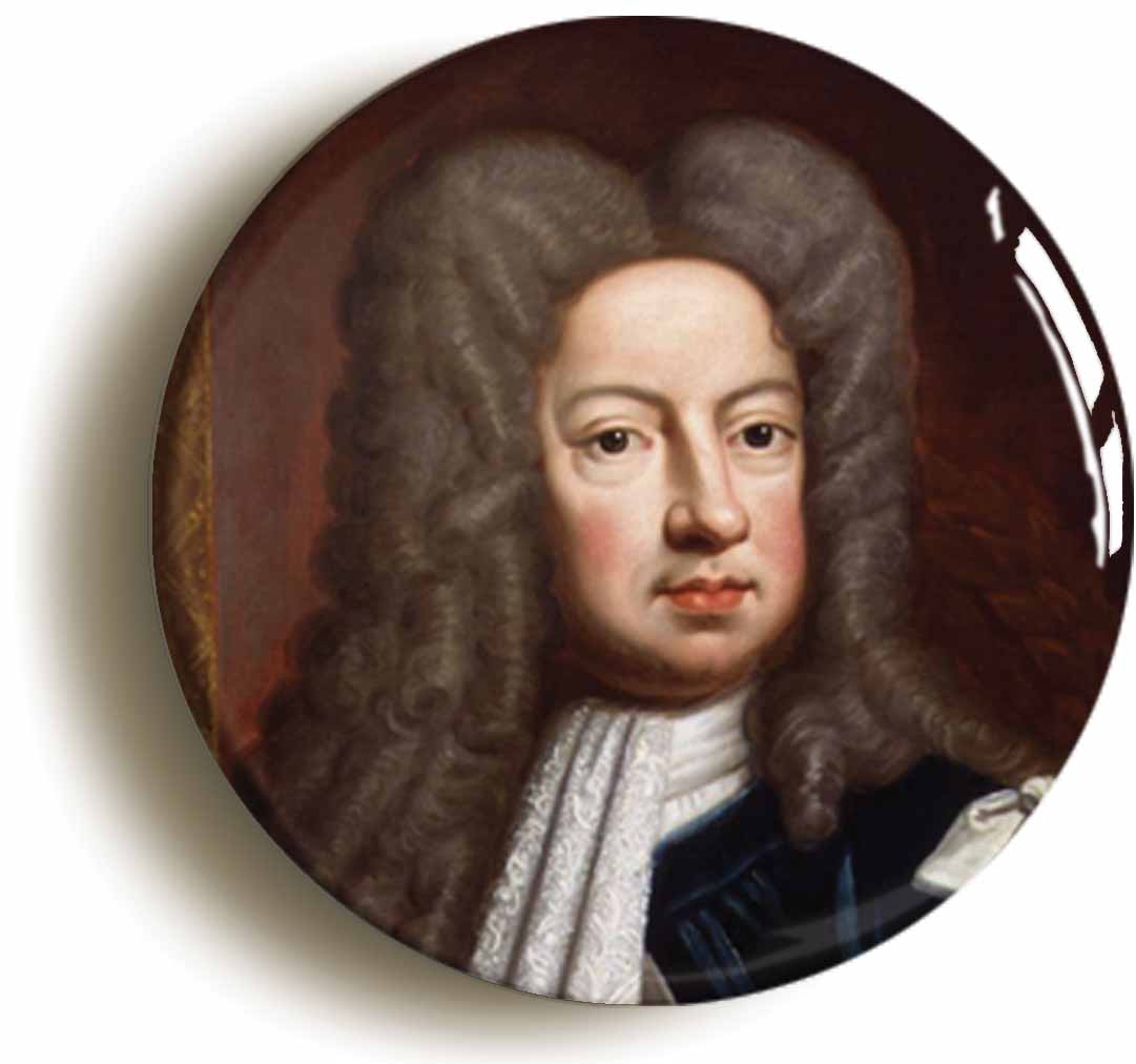 A picture of the front of the product, titled King George I Portrait Button Pin Badge