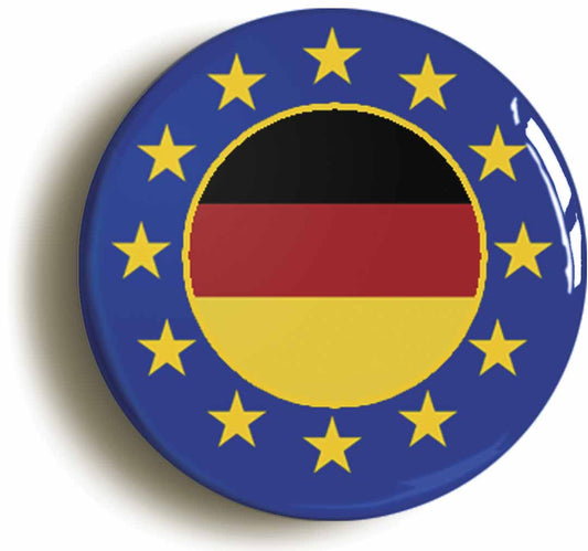 A picture of the front of the product, titled Germany European Union Split Flag Circular 50mm Fridge Magnet