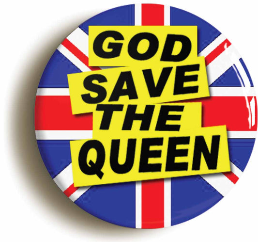 A picture of the front of the product, titled God Save The Queen Punk Circular 50mm Fridge Magnet