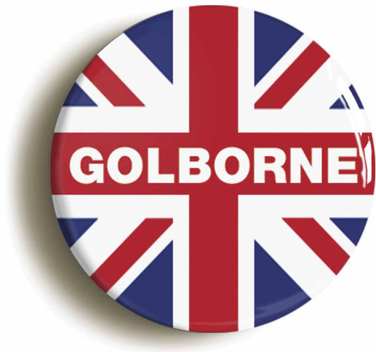 A picture of the front of the product, titled Golborne Union Jack Circular 50mm Fridge Magnet