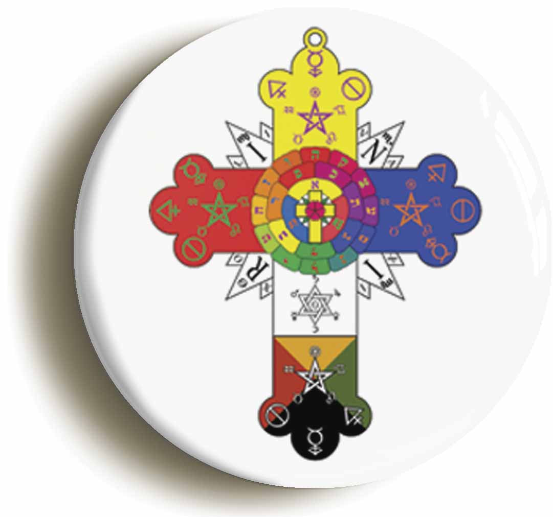 A picture of the front of the product, titled The Golden Dawn Emblem Circular 50mm Fridge Magnet