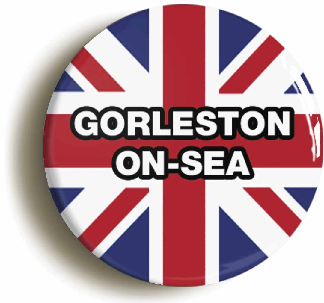 A picture of the front of the product, titled Gorleston-On-Sea Union Jack Button Pin Badge