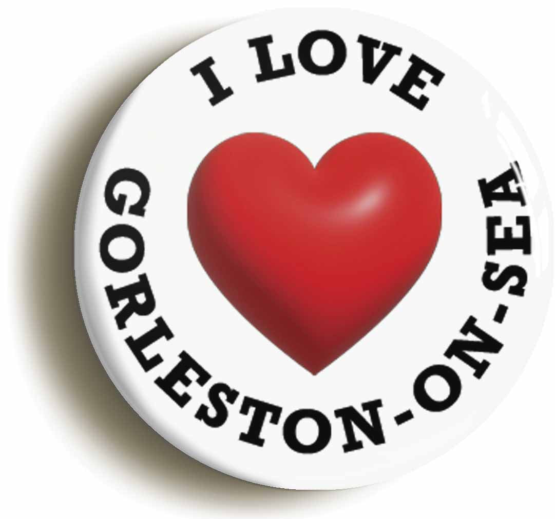 A picture of the front of the product, titled I Heart Love Gorleston-On-Sea Location Circular 50mm Fridge Magnet