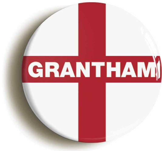 A picture of the front of the product, titled Grantham England Flag Circular 50mm Fridge Magnet