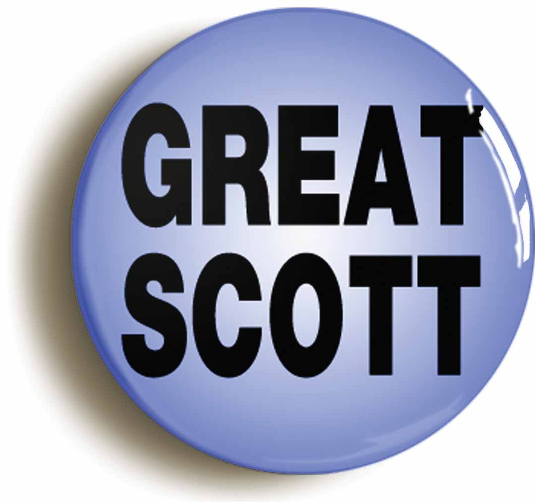 A picture of the front of the product, titled Great Scott Circular 50mm Fridge Magnet