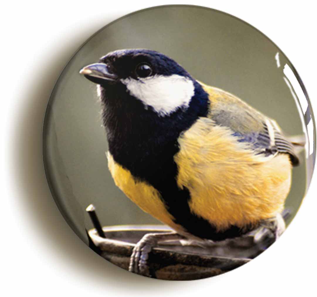 A picture of the front of the product, titled Great Tit Circular 50mm Fridge Magnet