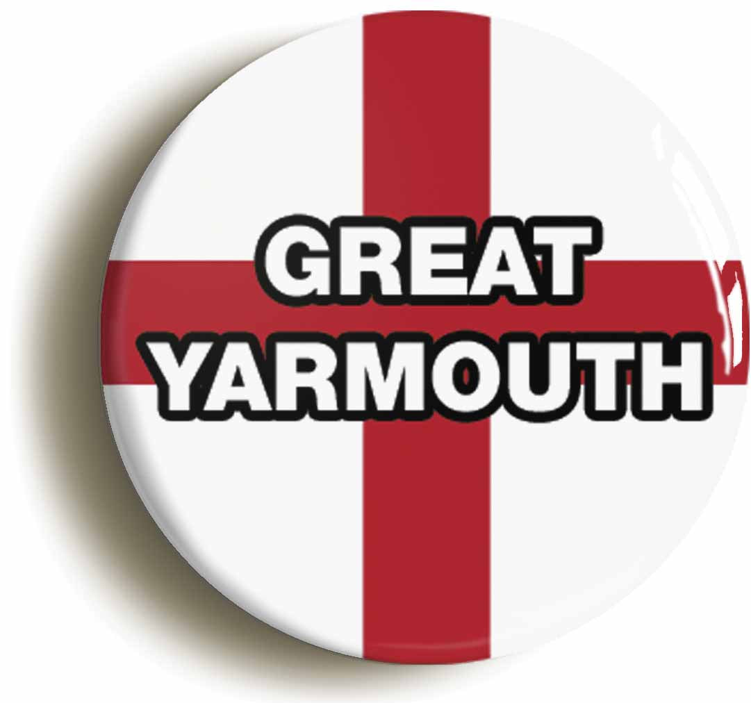 A picture of the front of the product, titled Great Yarmouth England Flag Button Pin Badge