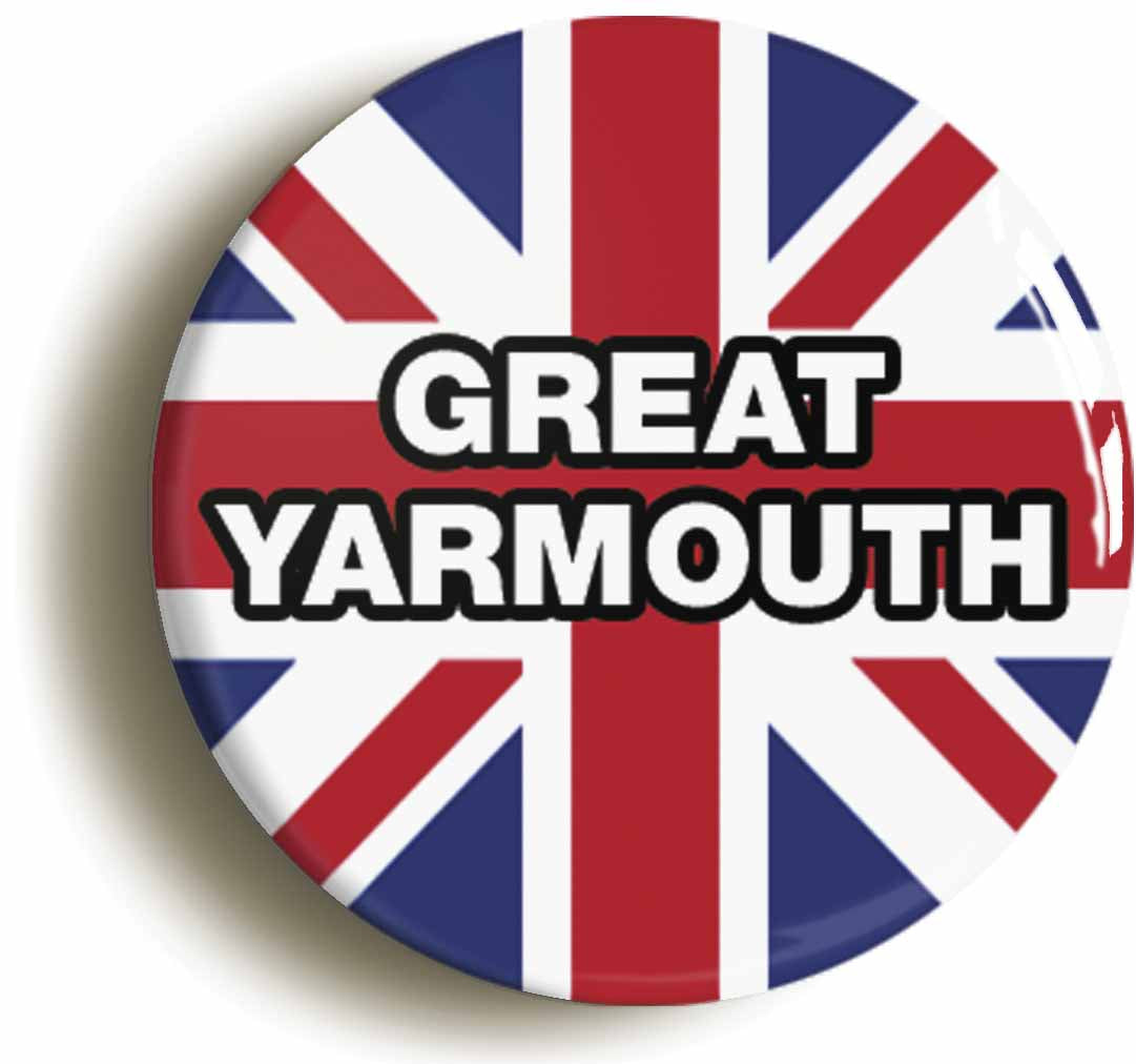 A picture of the front of the product, titled Great Yarmouth Union Jack Circular 50mm Fridge Magnet
