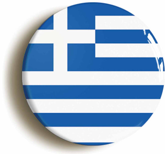 A picture of the front of the product, titled Greece Greek National Flag Circular 50mm Fridge Magnet