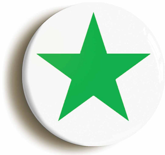 A picture of the front of the product, titled Green Star Button Pin Badge