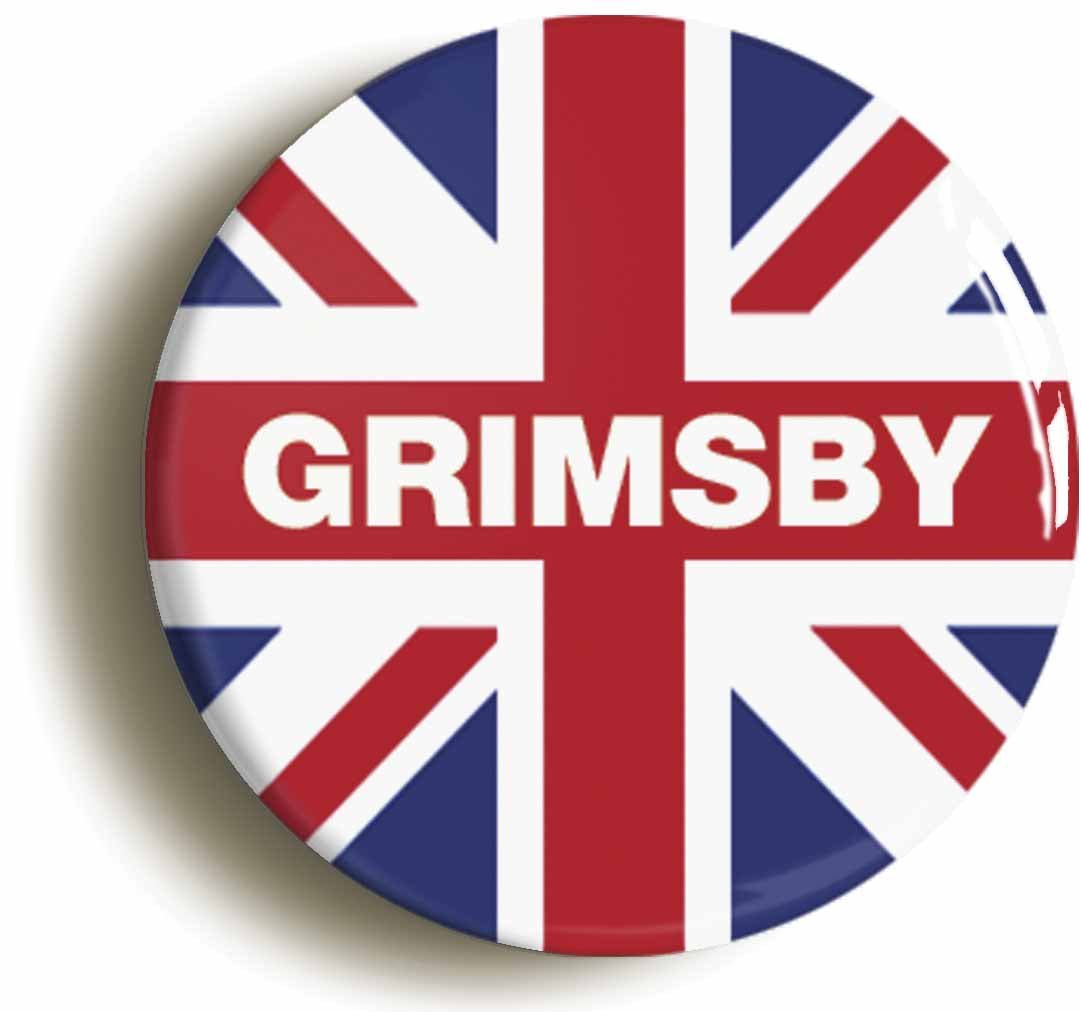 A picture of the front of the product, titled Grimsby Union Jack Circular 50mm Fridge Magnet
