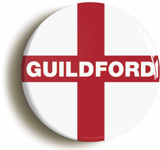 A picture of the front of the product, titled Guildford England Flag Button Pin Badge