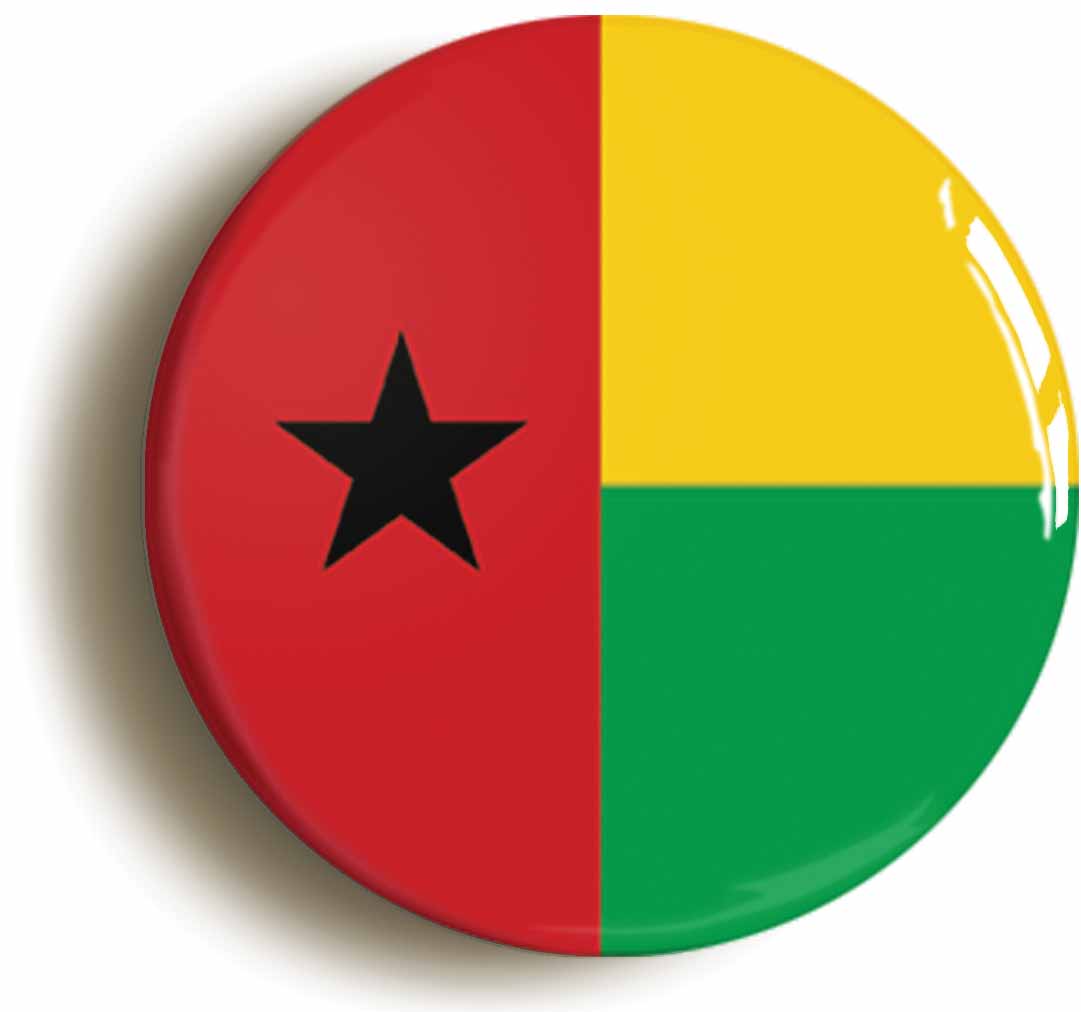 A picture of the front of the product, titled Guinea Bissau National Flag Circular 50mm Fridge Magnet