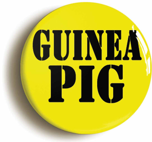 A picture of the front of the product, titled Guinea Pig Funny Joke Button Pin Badge