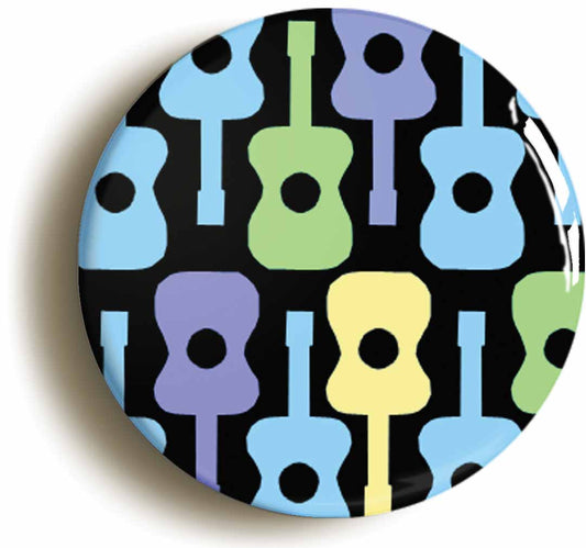 A picture of the front of the product, titled Psychedelic Guitar Pattern Button Pin Badge