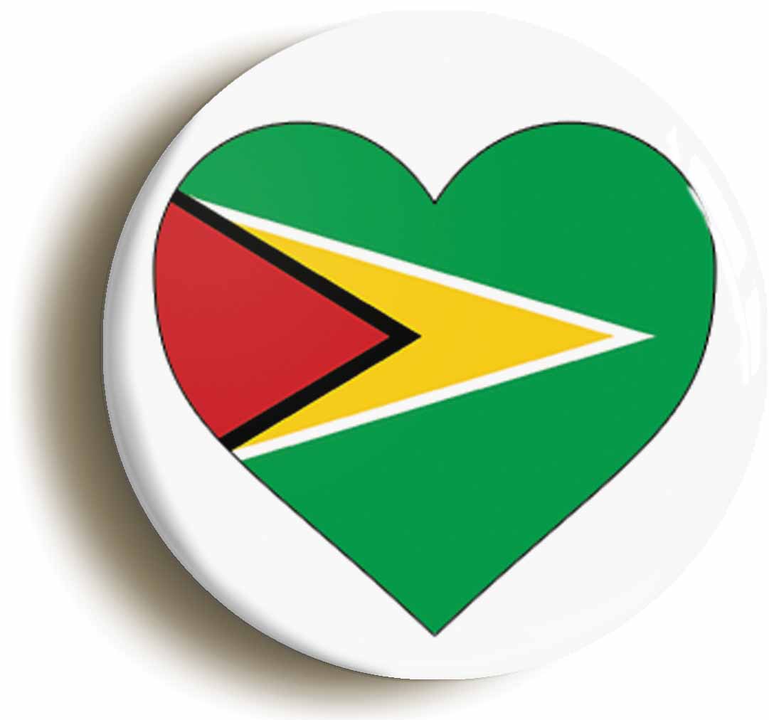 A picture of the front of the product, titled Guyana Guyanan Flag Heart Button Pin Badge