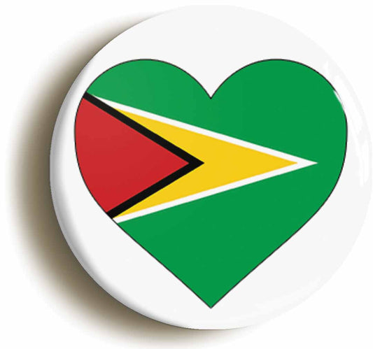 A picture of the front of the product, titled Guyana Guyanan Flag Heart Button Pin Badge