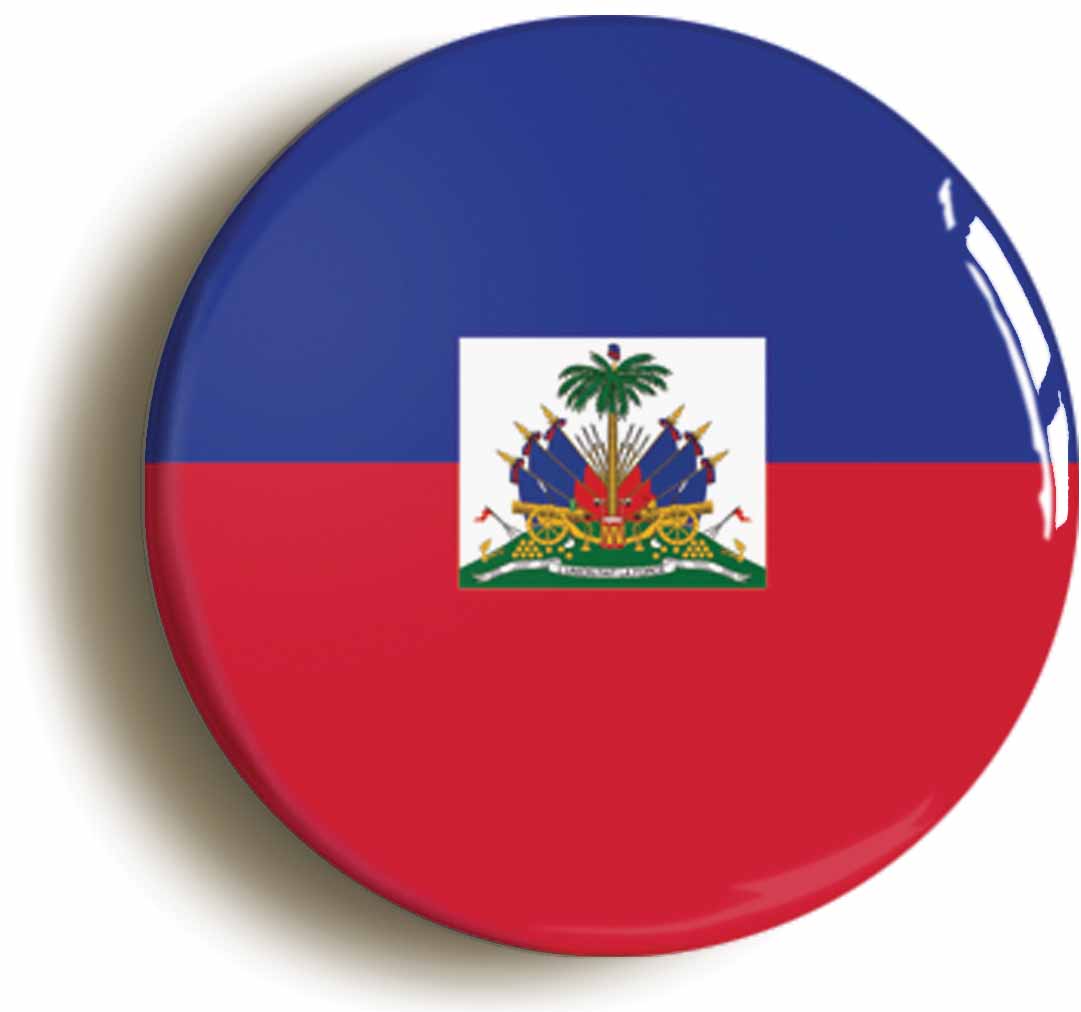 A picture of the front of the product, titled Haiti Haitian National Flag Button Pin Badge