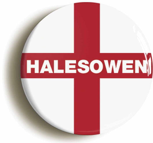 A picture of the front of the product, titled Halesowen England Flag Circular 50mm Fridge Magnet
