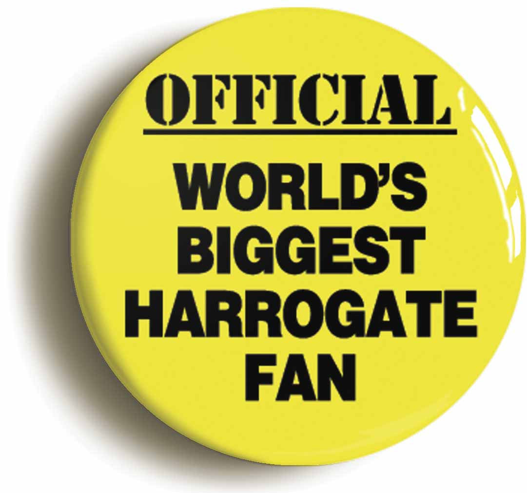 A picture of the front of the product, titled World's Biggest Harrogate Fan Circular 50mm Fridge Magnet
