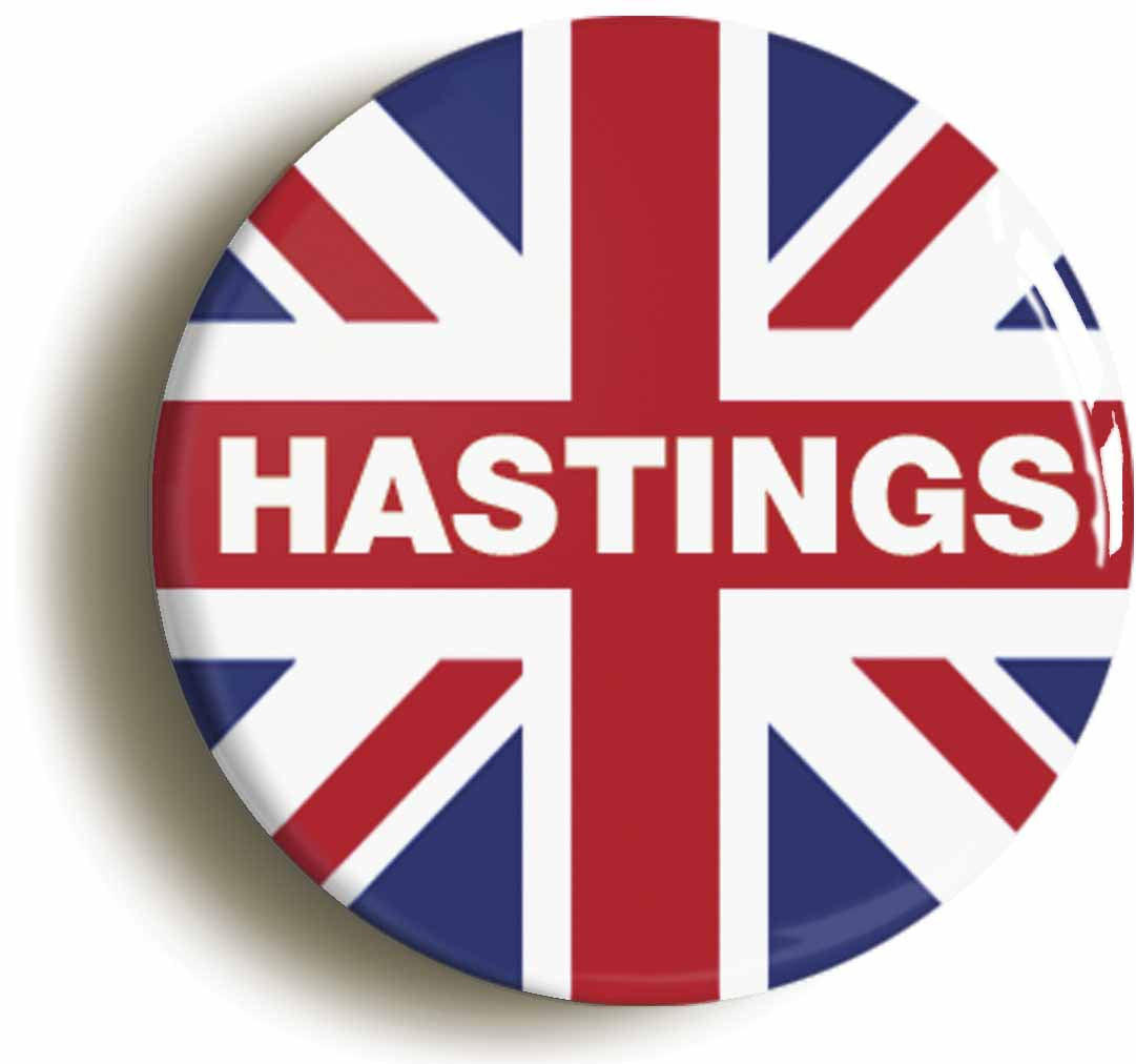 A picture of the front of the product, titled Hastings Union Jack Circular 50mm Fridge Magnet