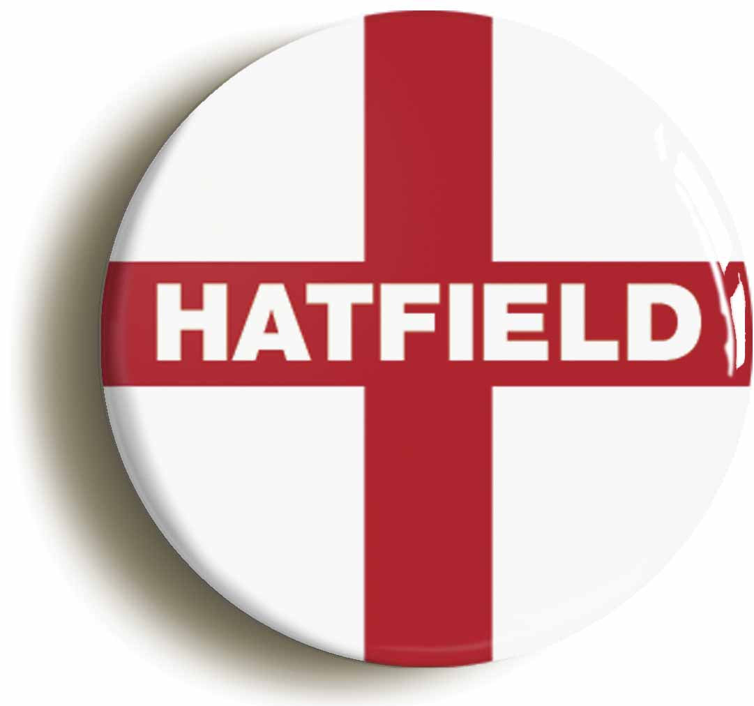 A picture of the front of the product, titled Hatfield England Flag Circular 50mm Fridge Magnet