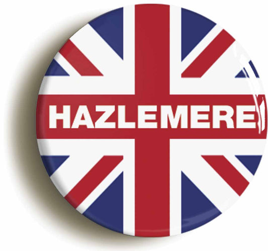 A picture of the front of the product, titled Hazlemere Union Jack Button Pin Badge