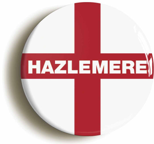 A picture of the front of the product, titled Hazlemere England Flag Circular 50mm Fridge Magnet