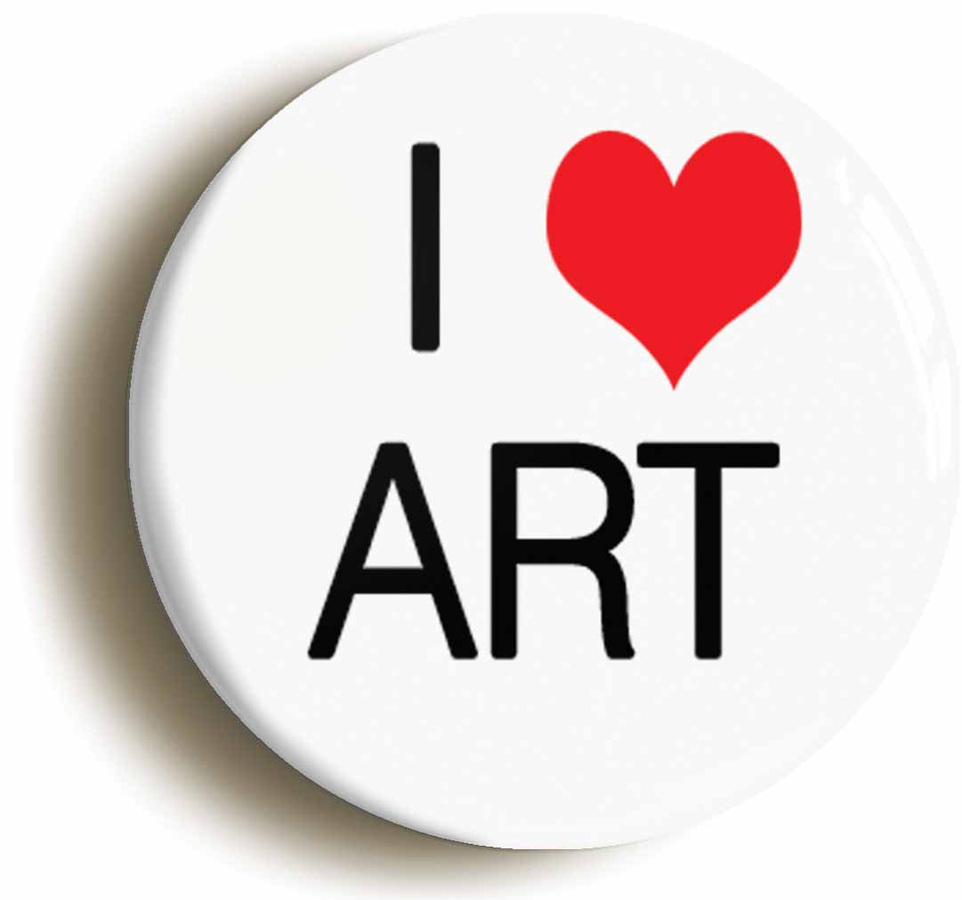 A picture of the front of the product, titled I Heart Love Art Circular 50mm Fridge Magnet