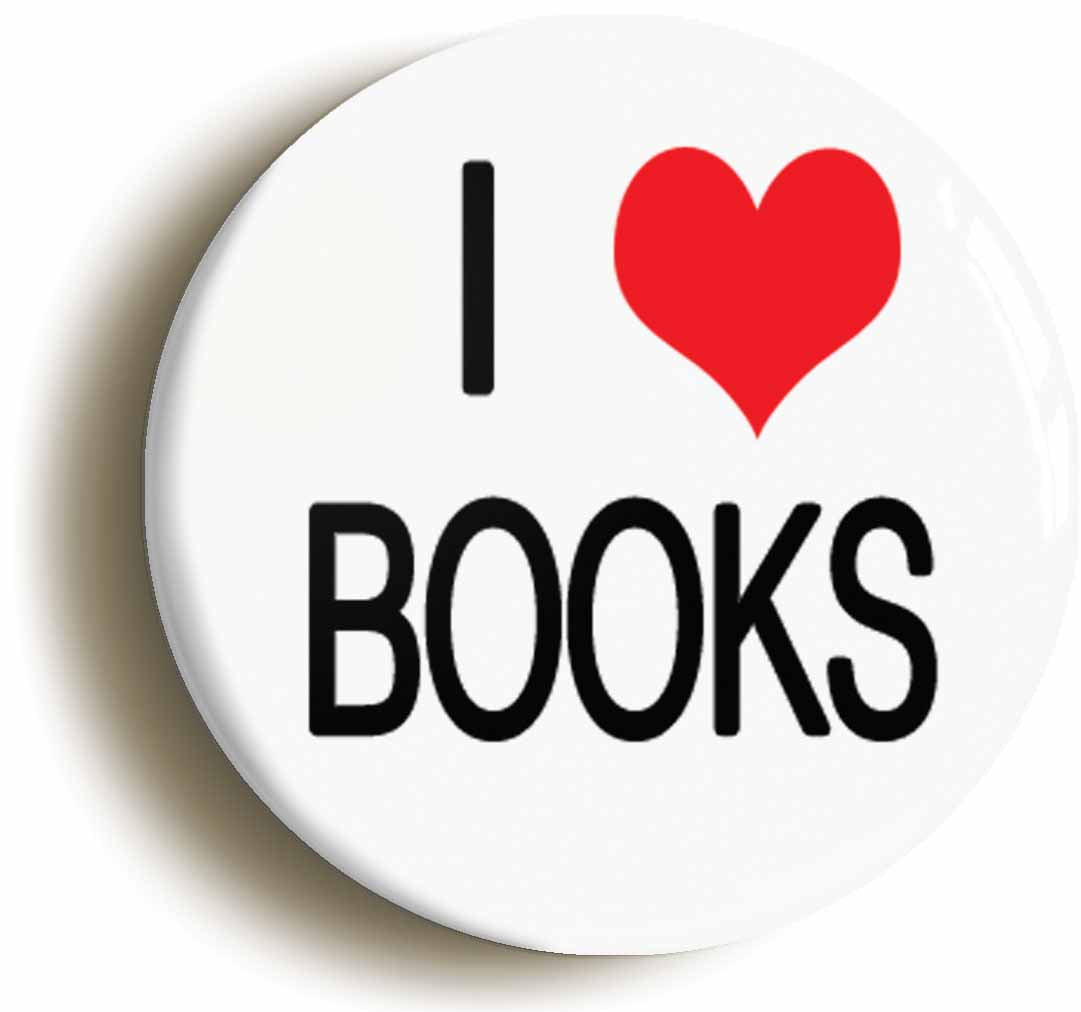 A picture of the front of the product, titled I Heart Love Books Button Pin Badge