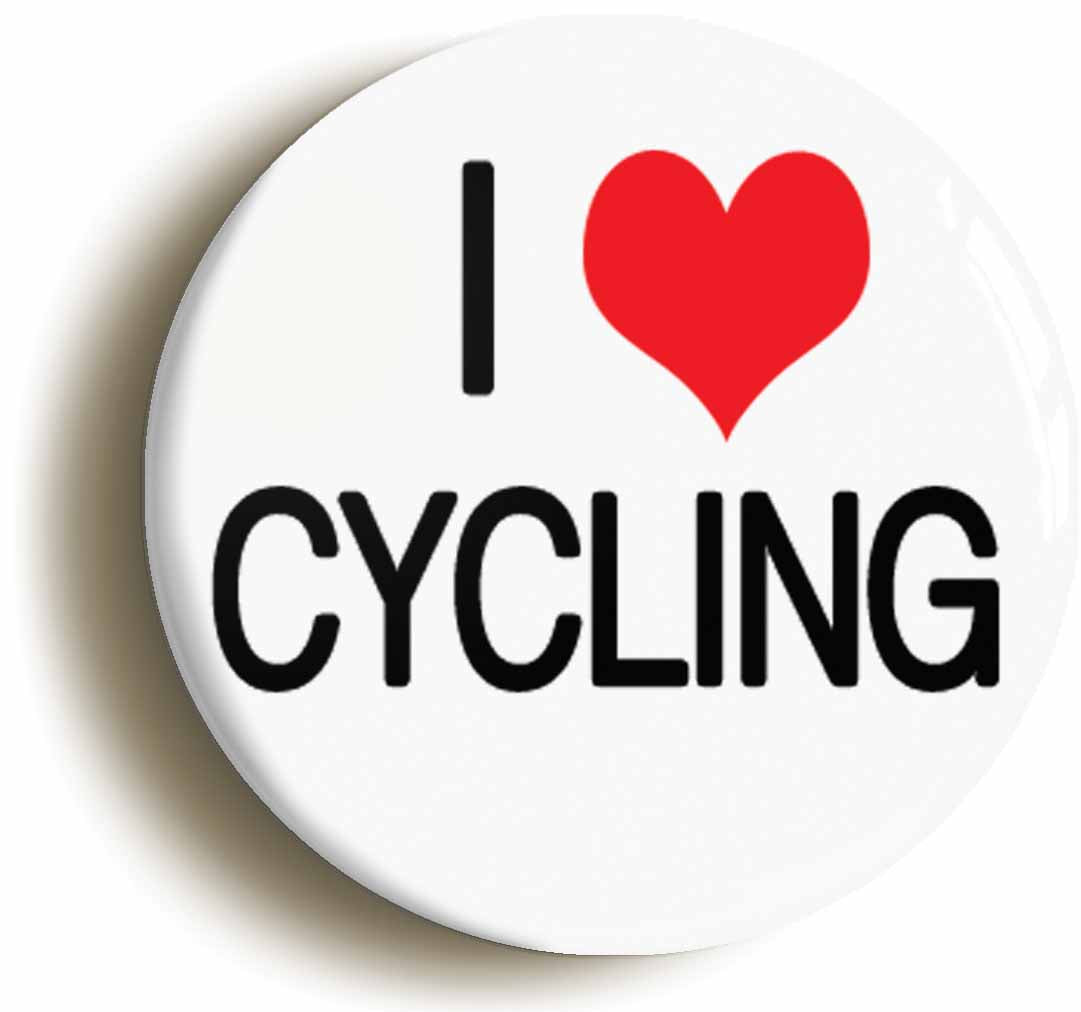 A picture of the front of the product, titled I Heart Love Cycling Button Pin Badge