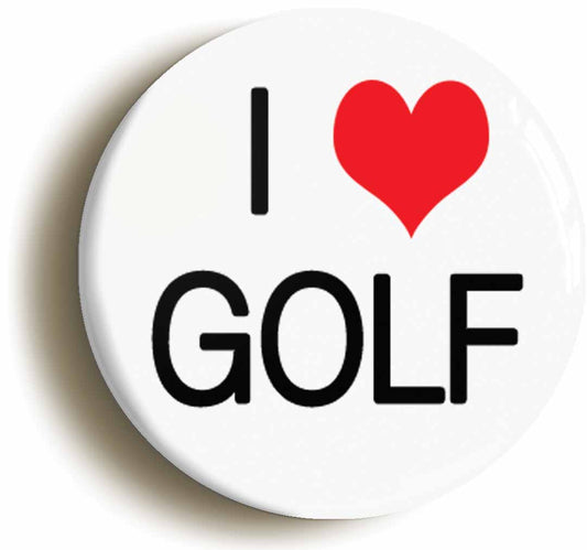 A picture of the front of the product, titled I Heart Love Golf Button Pin Badge