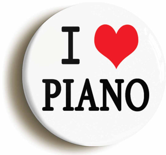 A picture of the front of the product, titled I Heart Love Piano Button Pin Badge