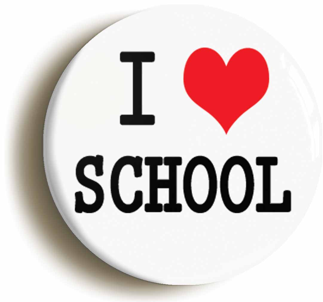 A picture of the front of the product, titled I Love Heart School Button Pin Badge