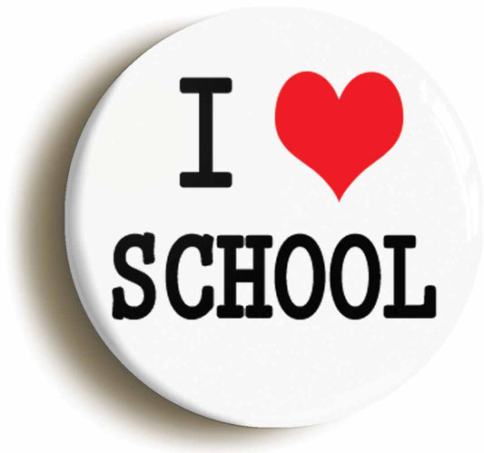 A picture of the front of the product, titled I Love Heart School Button Pin Badge