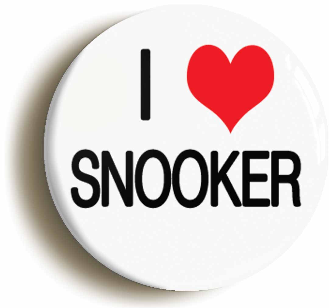 A picture of the front of the product, titled I Heart Love Snooker Button Pin Badge
