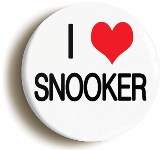 A picture of the front of the product, titled I Heart Love Snooker Button Pin Badge