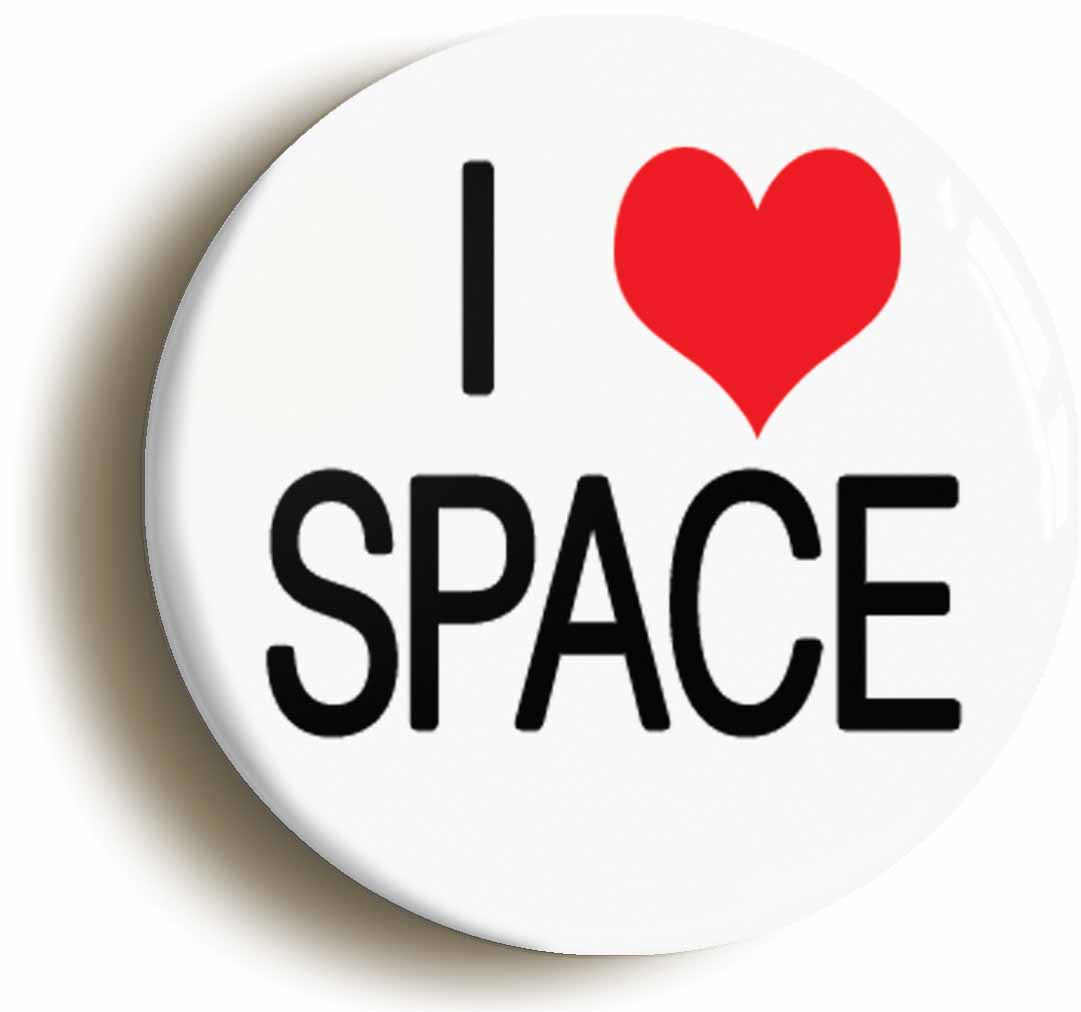 A picture of the front of the product, titled I Love Heart Space Button Pin Badge
