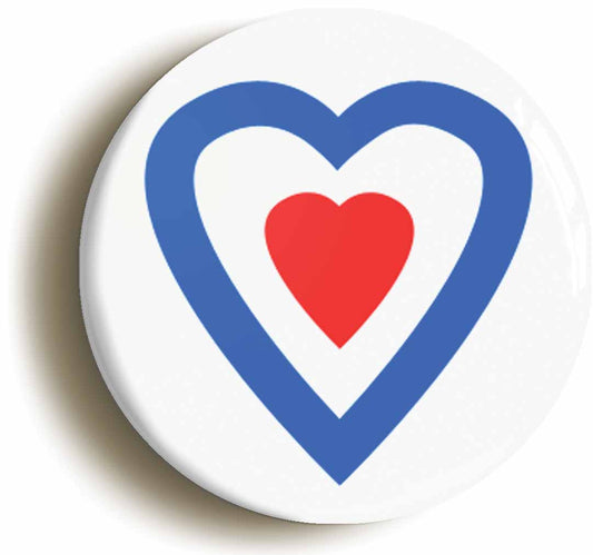 A picture of the front of the product, titled Mod Heart Retro Sixties Button Pin Badge