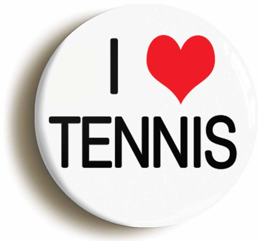 A picture of the front of the product, titled I Heart Love Tennis Button Pin Badge
