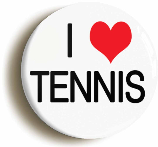 A picture of the front of the product, titled I Heart Love Tennis Button Pin Badge