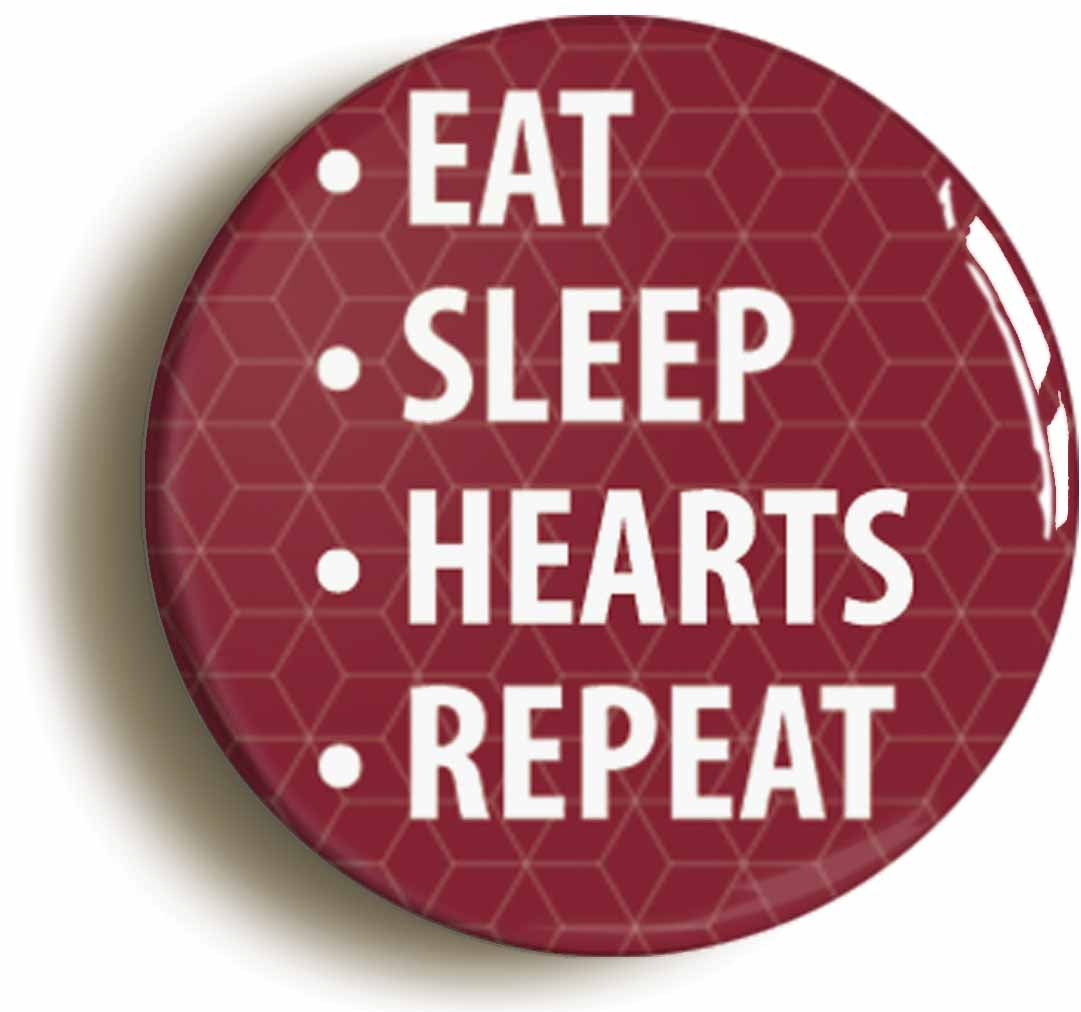 A picture of the front of the product, titled Eat Sleep Hearts Repeat Button Pin Badge