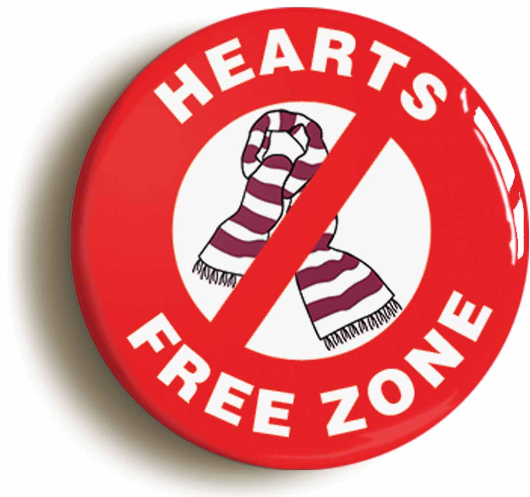 A picture of the front of the product, titled Hearts Free Zone Button Pin Badge