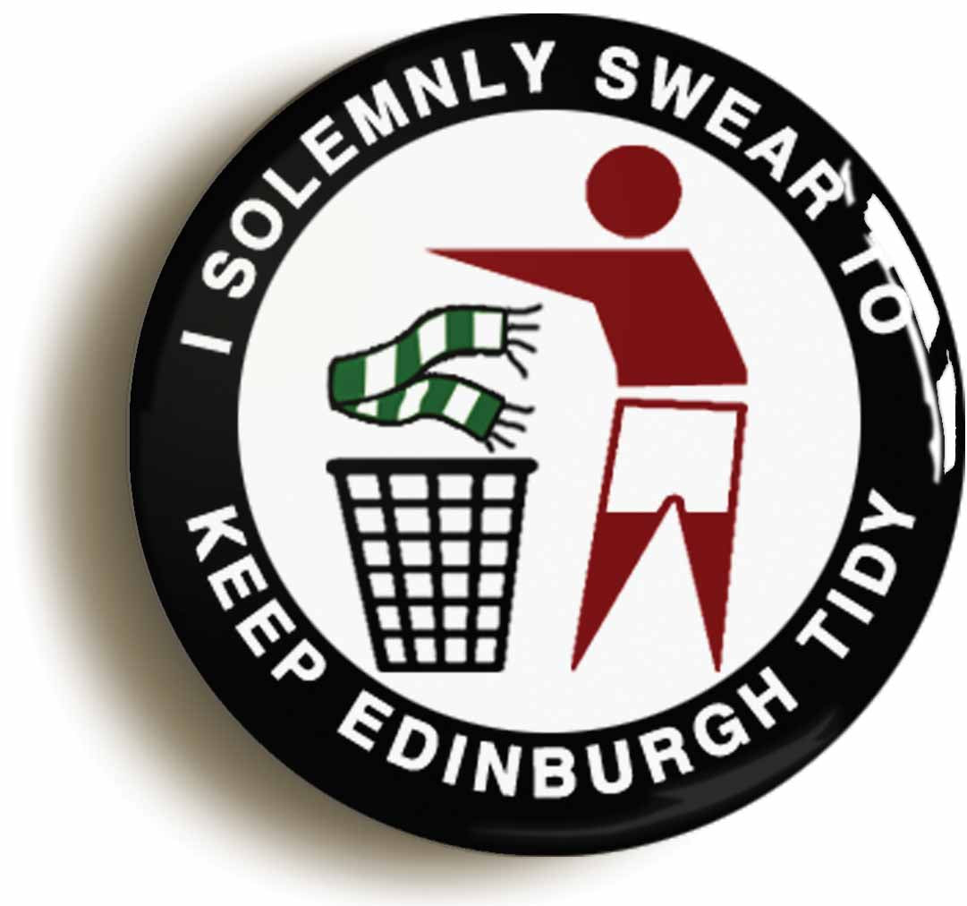 A picture of the front of the product, titled I Solemnly Swear To Keep Edinburgh Tidy Hearts Circular 50mm Fridge Magnet