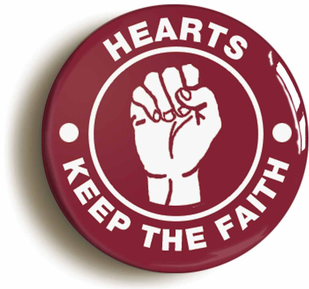 A picture of the front of the product, titled Hearts Keep The Faith Northern Soul Button Pin Badge