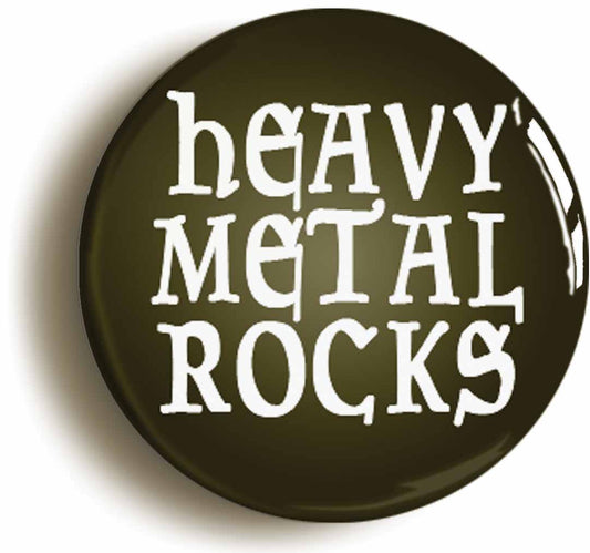 A picture of the front of the product, titled Heavy Metal Rocks Circular 50mm Fridge Magnet