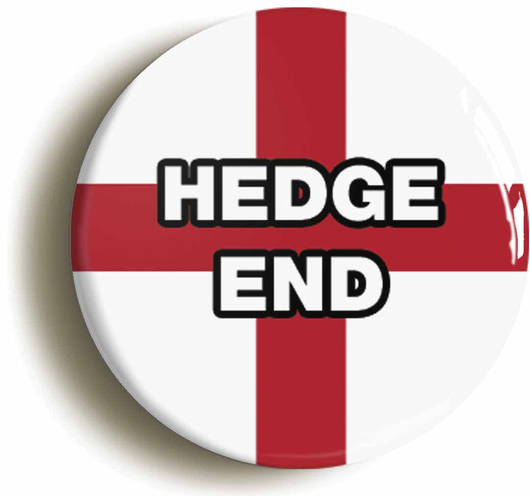 A picture of the front of the product, titled Hedge End England Flag Circular 50mm Fridge Magnet