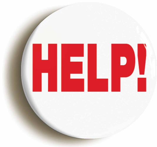 A picture of the front of the product, titled Help! Funny Boss Manager Button Pin Badge